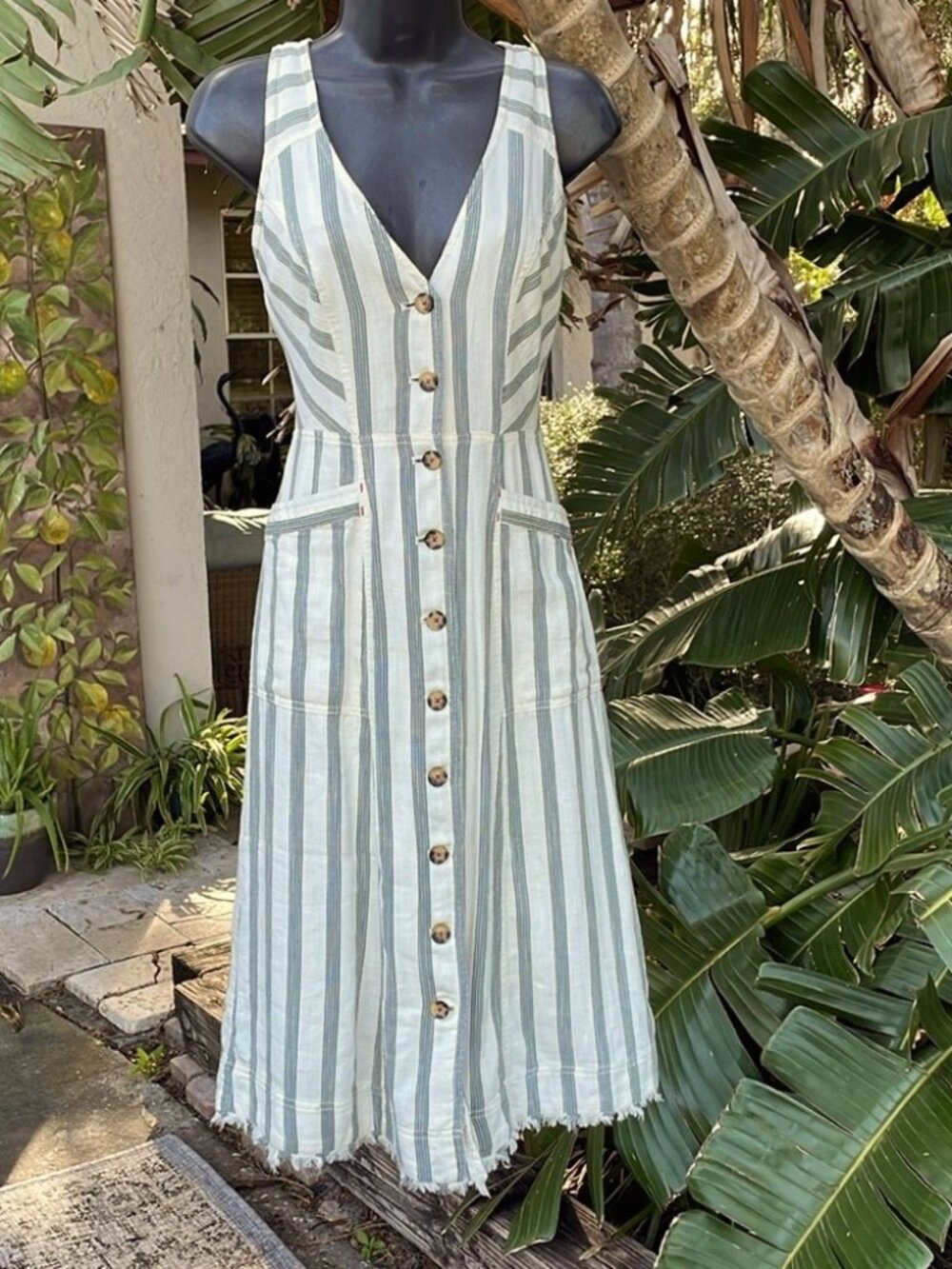 Anthropologie Maeve striped cotton blend button-down dress